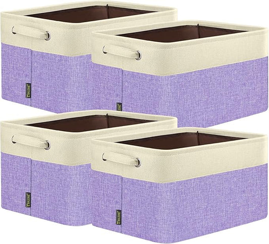 BALEINE 4 Pack Fabric Storage Bins for Shelves, Linen Storage Baskets for Organizing, Decorative Closet Bins for Clothes, Home (Lavender, 17''x13''x10.5'')