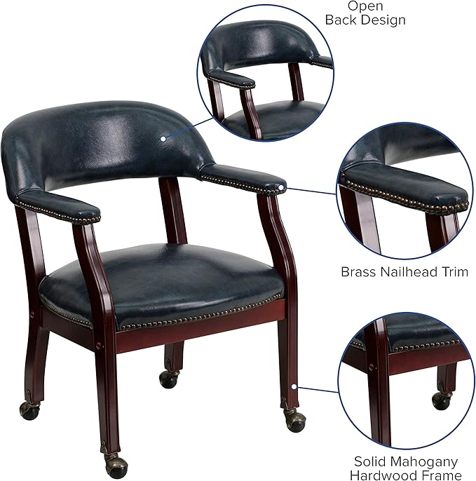 EMMA + OLIVER Navy Vinyl Luxurious Conference Chair with Casters