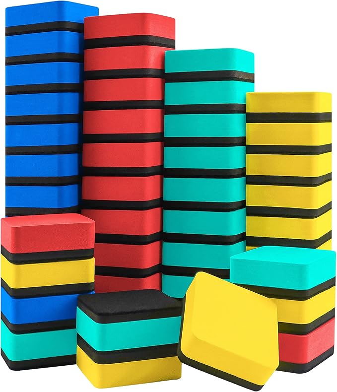 Mini Dry Erase Erasers, IHPUKIDI 48 Pack Magnetic Whiteboard Dry Erasers Chalkboard Cleaner Wiper for Kids and Classroom Teacher Supplies, Home and Office (2 x 2 Inch)