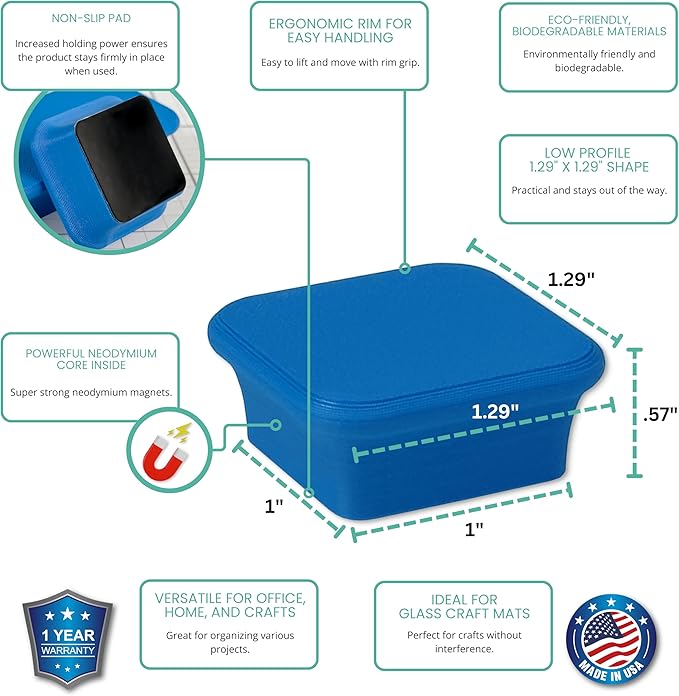 Glassboard Studio MiniBar Magnet - Strong Neodymium Rare Earth Magnets for Fridge, Whiteboard, Locker & Magnetic Glassboards - Ideal for Crafting & Office Use - Strong Fridge Magnets (Cobalt Blue, 2)