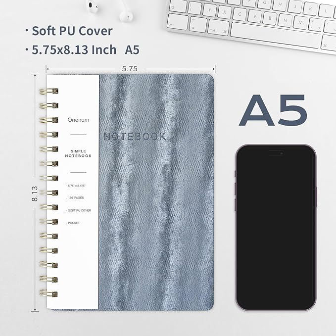 Lined Spiral Notebook College Ruled A5 Journal Book for Note Taking, 160 Pages Writing Journal for Office and Home School Supplies 5.75 x 8.125 inch (6pack-3Reefblue/3Green)