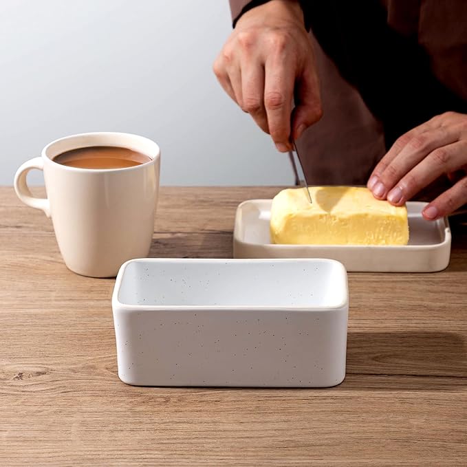 Ceramic Butter Dish with Lid，Large Butter Dish for Countertop, double-sided usable design，Suitable for fresh spreadable butter, butter container holder for kitchen and home decor.