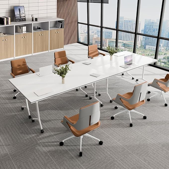 Conference Table, Folding Conference Tables for 2-20 People, Modern Conference Room Table with Wheels, Super Sturdy Large Rectangle Mobile Meeting Seminar Tables for Office (2PCS 47.2in)