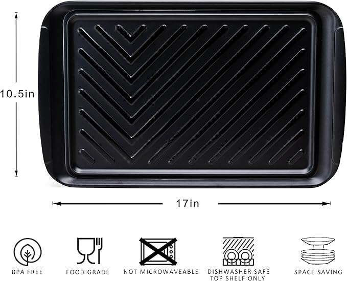 Grilling Prep and Serve Trays, BBQ Tray for Raw and Cooked Food, Melamine Marinating Serving Platter and Grill Tray for Outdoor, Parties and BBQ, Food Trays, Set of 2, Black and White