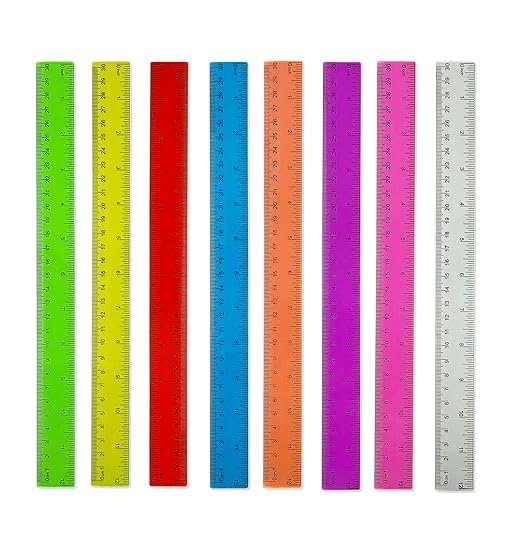Transparent Plastic Rulers for Students, 12 Inch with Centimeters and Millimeters Scale, Assorted Colors, 8 Pack