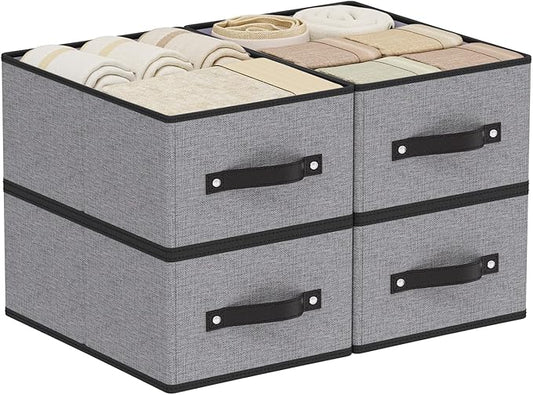 Foldable Storage Boxes, Storage Baskets with Handles, Fabric Cube Organizer Bins for Shelves Bedroom Laundry, 13 × 9.1 × 5.5 Inch, Gray, 4-Pack