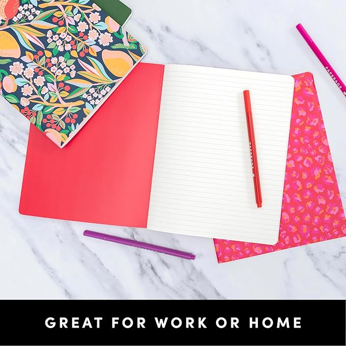 PAPERAGE Soft Cover Lined Journal Notebook, 2 Pack, (Blue Pansies), 100 Pages, Large 7.5 inches x 9.5 inches, College Ruled, Ideal for Note Taking & Travel Journal