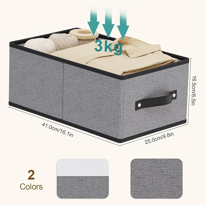 Foldable Clothing Storage Baskets, 16.1 × 9.8 × 6.5 Inch Drawer Organizers with Handles, Storage Bins for Shelves, Gray, Large, 2-Pack