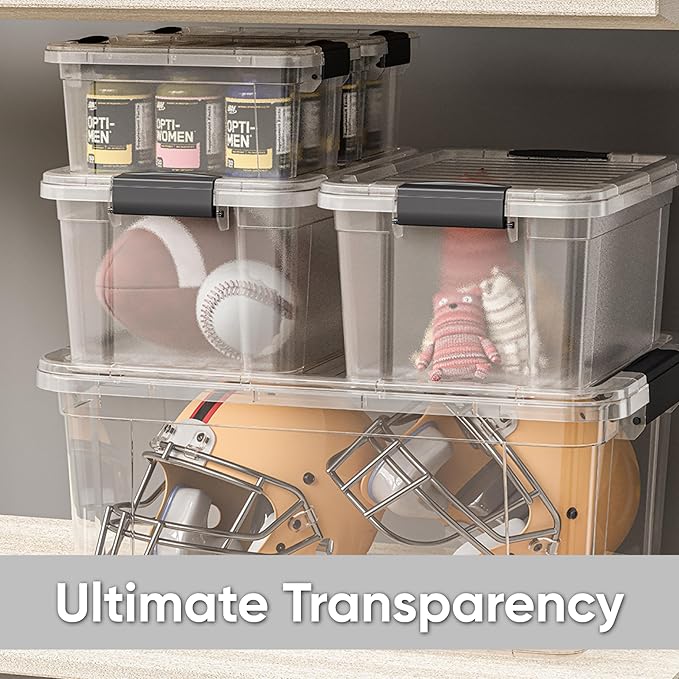 Superio Clear Storage Bins with Lids, 14.7 Quart BPA Free Plastic Containers, Transparent Boxes for Organizing, Stackable Crates, Organizer Totes for Home, Office, School, and Dorm
