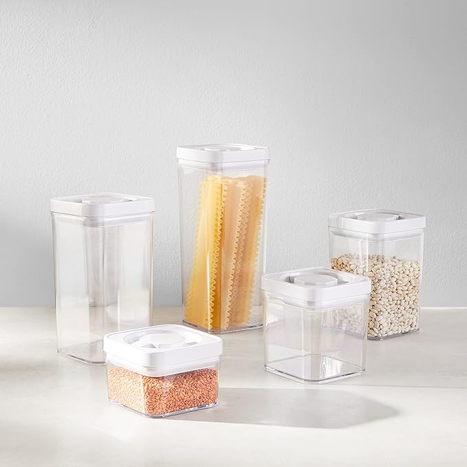 Amazon Basics Airtight Food Storage Containers, BPA Free, with Twist/Turn Lids, for Kitchen Pantry Organization, 10-Piece Square Set, Clear Plastic