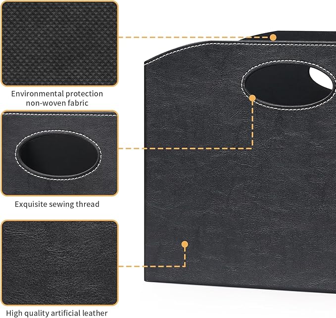 EZDeco Magazine Holder Foldable Magazine Rack Floor PU Leather File Holder Newspaper Book Storage Basket Document File Folder Organizer for Office Home