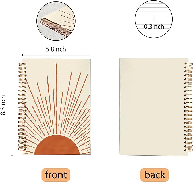 VNWEK Abstract Boho Terracotta Sun Sunrise Sunset Sunshine Sunray Spiral Notebook Journal 5.5 x 8.3 inches,Boho Lined Hardcover Spiral Notebook,Boho Gifts for Women Teen Girls Teens