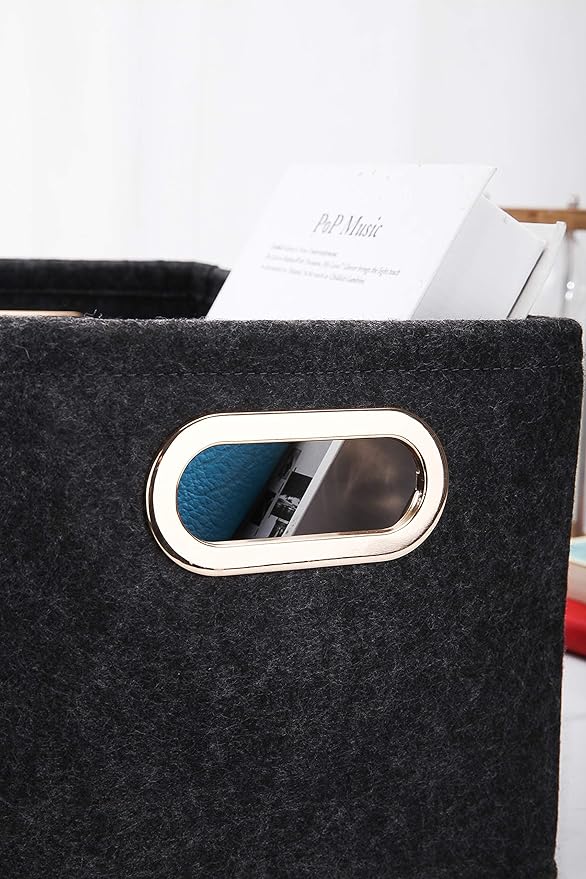 Collapsible Storage Bins Foldable Felt Fabric Storage Basket Organizer Boxes Containers with Handles Metal Handles for Nursery Toys,Kids Room,Clothes,Towels,Magazine
