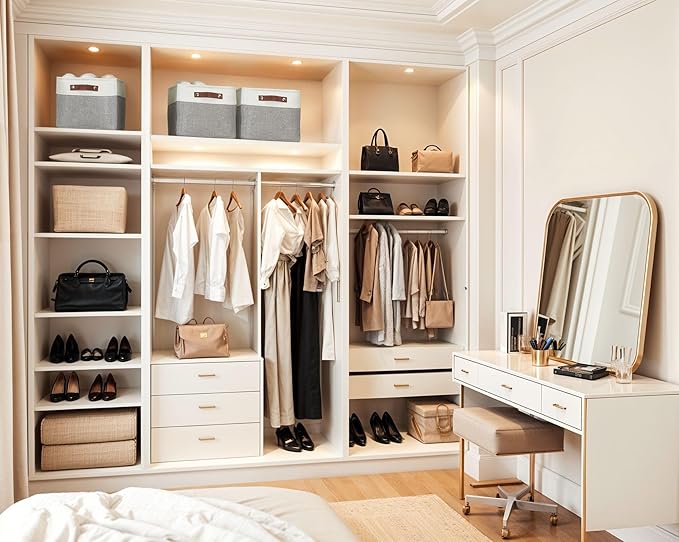 DECOMOMO Storage Baskets for Shelves - Fabric Storage Bins, Linen Closet Organizers and Storage (Grey & White, Large - 3 Pack)