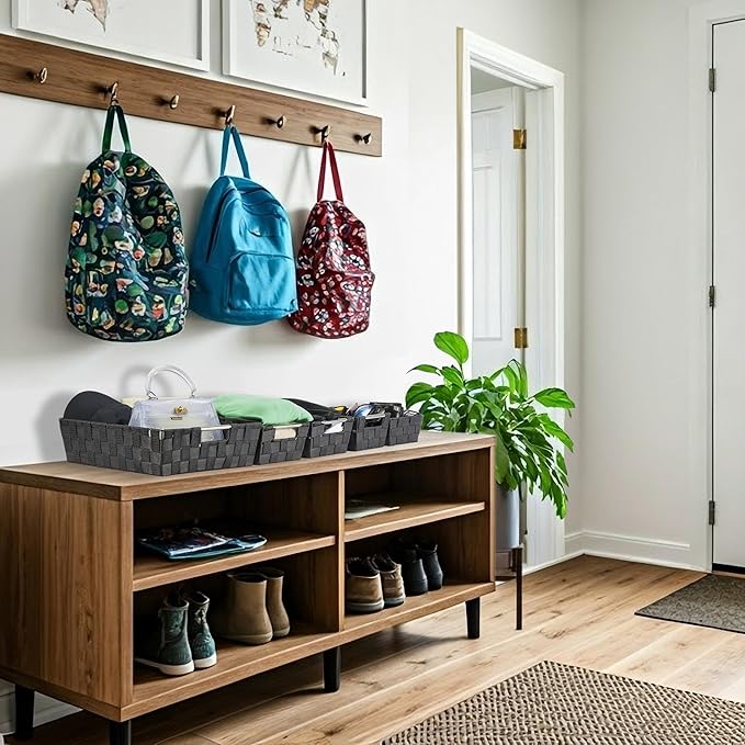 Sorbus Set of 9 Woven Storage Baskets – Mesh Hand-Woven Baskets for Organizing, Fabric Storage Bins for Linen Closet Organizer, Storage Baskets for Shelves, Home Organization and Decor (Gray)