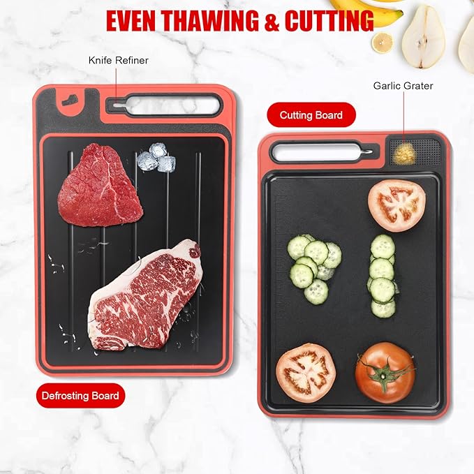 Prep and Serve Sets of 3PCS - Stainless Steel Container for Marinades, Stainless Steel Serving Tray, 2-in-1 Aluminum Defrosting Tray with Plastic Cutting Board, The BBQ Food Prep Grill Set