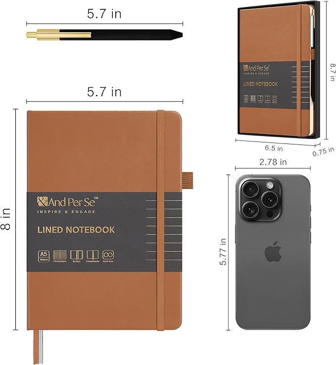 A5 Lined Leather Journal and Pen Set for Women&Men, Gift Box Included, Hardcover Notebook with 160 Pages 100GSM Thick Paper, for Work, Business, School or Home Writing(Light Brown)