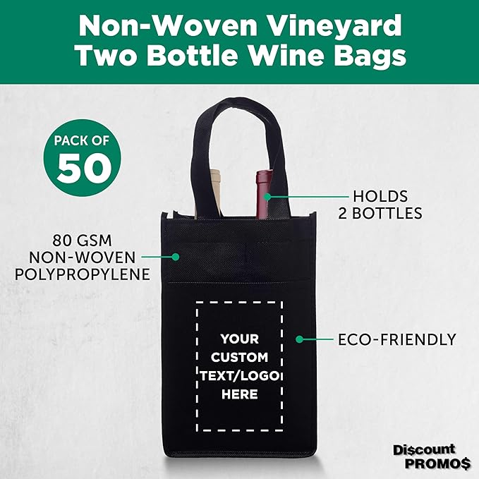 DISCOUNT PROMOS Non-Woven Vineyard Two Bottle Wine Bags