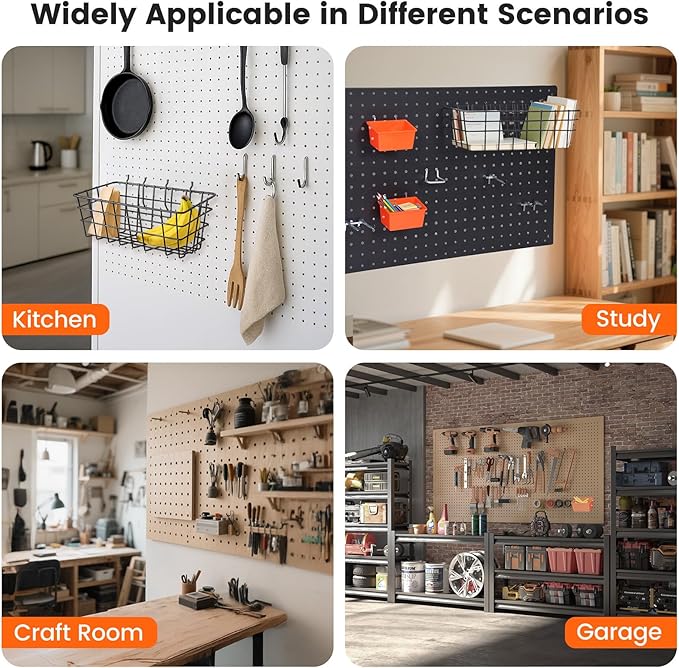 Pegboard Organizer Accessories Kit 155 PCS, Peg Board Hooks Assortment with Bins, Baskets for 1/4 inch Pegboard Wall Organizer, Garage Organization, Workbench, Craft Room, Hanging Tools