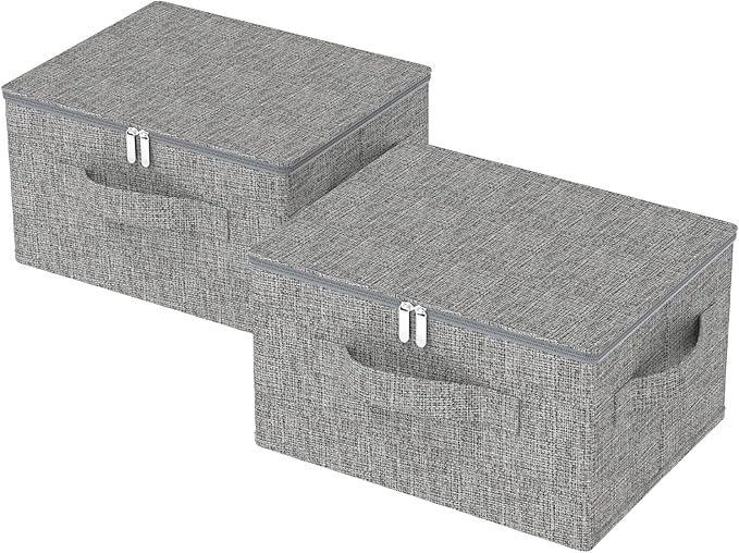 Underbed Storage Box Containers with Lid, Foldable Blanket Baskets, Home Underbed Organization for Organizing Clothes, Shoes, Pillows, 17.7x13.7x9.8Inches, Grey, 2 Pack