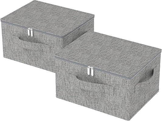 Underbed Storage Box Containers with Lid, Foldable Blanket Baskets, Home Underbed Organization for Organizing Clothes, Shoes, Pillows, 17.7x13.7x9.8Inches, Grey, 2 Pack