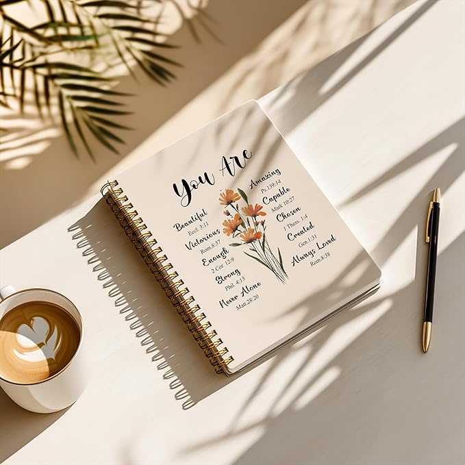 Bible Notebook, A5 Spiral Christian Journal with Floral Pink Butterfly Notebook, Bible Verse-God Says You Are, Inspirational Notebooks for Women, Bible Study, Gift for Birthday Christmas