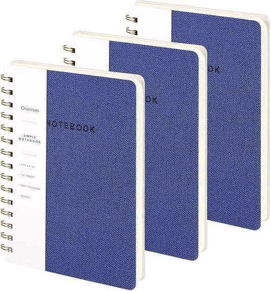 Lined Spiral Notebook College Ruled A5 Journal Book for Note Taking, 160 Pages Writing Journal for Office and Home School Supplies 5.75x8.125 inch (3pack-Navy Blue)