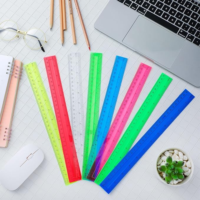 Panelee 306 Pcs 12 Inch Plastic Ruler Color Transparent Ruler Assorted Color Metric Clear Ruler with Inches and Centimeters for Kids School Home Classroom Office Back to School Gifts Supplies
