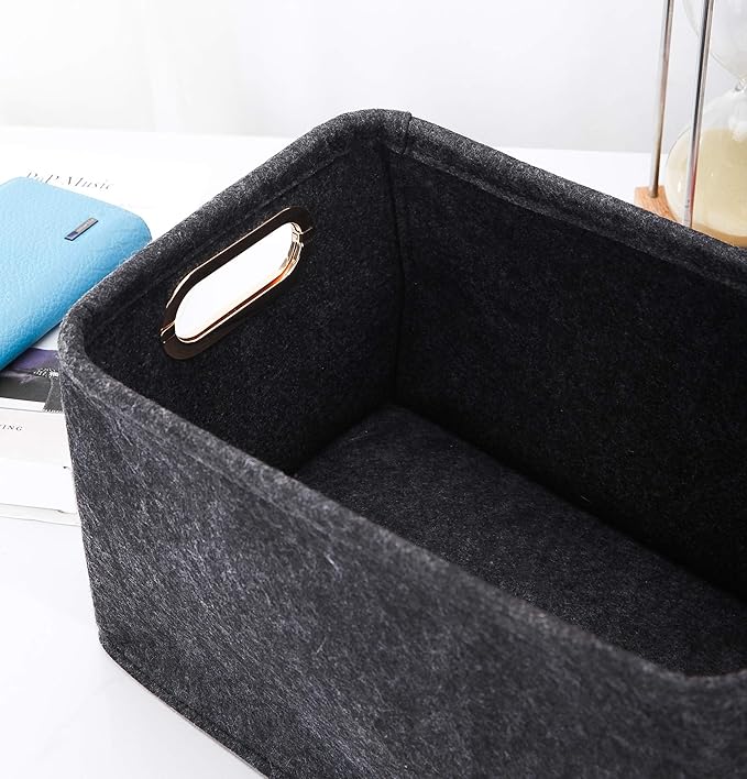 Collapsible Storage Bins Foldable Felt Fabric Storage Basket Organizer Boxes Containers with Handles Metal Handles for Nursery Toys,Kids Room,Clothes,Towels,Magazine