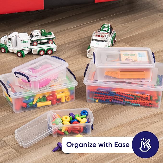 Superio Storage Bins with Lids- Clear Boxes for Organizing, Stackable Plastic Containers- BPA Free, Non-Toxic, Odor Free, Organizer for Home, Office, Dorm (6 Pack, 28.5 Qt)