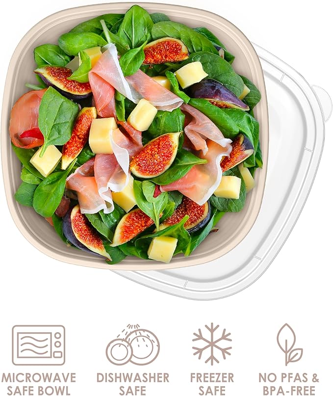 Bentgo Prep - 1-Compartment Bowls with Custom-Fit Lids - Reusable, Microwave Safe, Durable, PFAS & BPA-Free, Freezer & Dishwasher Safe Meal Prep Food Storage - 10 Bowls & 10 Lids (White Stone Tan)