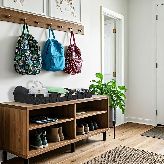 Sorbus Set of 9 Woven Storage Baskets – Mesh Hand-Woven Baskets for Organizing, Fabric Storage Bins for Linen Closet Organizer, Storage Baskets for Shelves, Home Organization and Decor (Black)