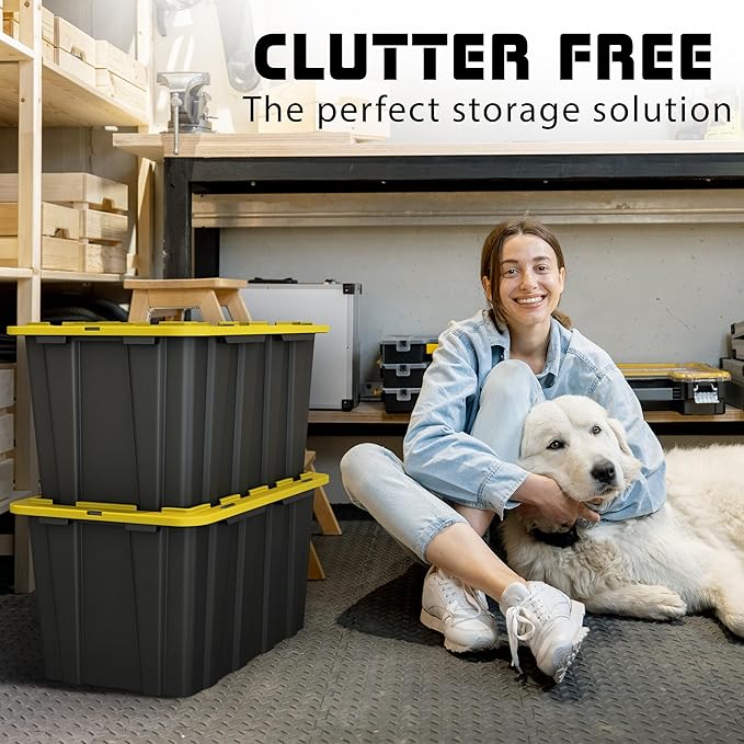 Lifetime Home 4 Pack of Large 17 Gallon Plastic Storage Bin Tote Organizing Container with Secure Latching Lids, Stackable, Extra Strength Clear with Built in Handle - Black and Yellow