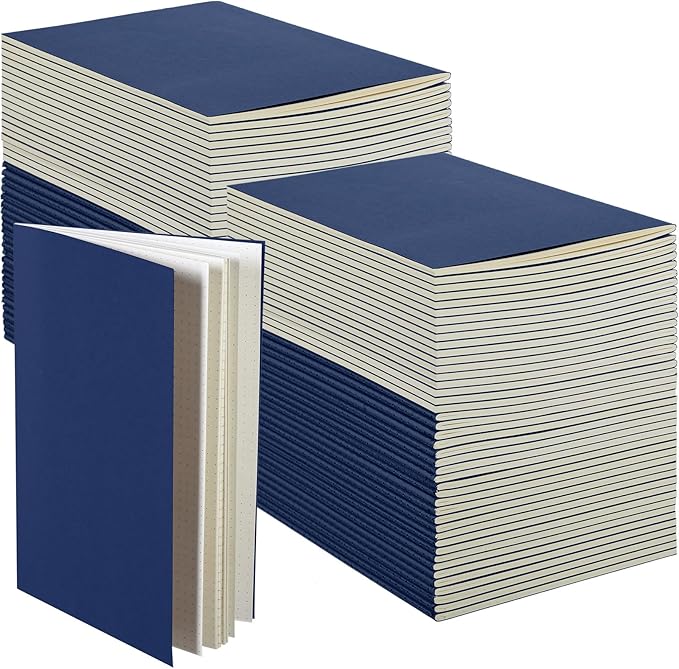 100 Pcs Kraft Notebook Journals 5.5 Inch x 8.3 Inch A5 Softcover Notebooks Bulk for Writing Sketch Office Notepad with 60 Pages 30 Sheets (Navy,Dot)