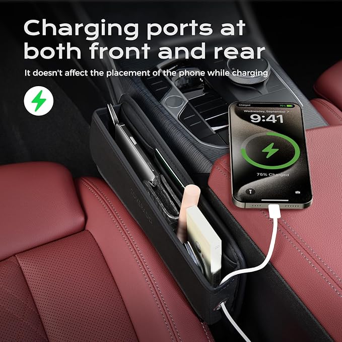 Coverado Universal Car Seat Gap Filler Organizer, Premium Suede Leather Car Seat Side Gap Filler, Seat Gap Storage Box for Suv Truck, Car Interior Accessories