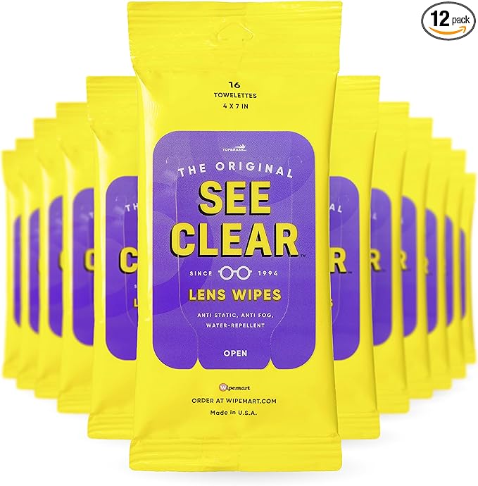 See Clear Original Lens Cleaning Wipes - Pre-Moistened Eyeglass & Screen Cleaning Cloth Towelettes - Streak Free, Scratch Free Lens & Electronic Screen Cleaner - 12 Resealable Packs of 16 (192 Wipes)