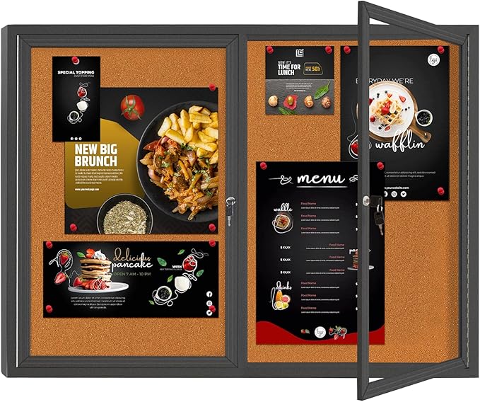 Enclosed Bulletin Board Lockable,Double-Door Weatherproof Outdoor Noticeboard with Locking Door, Wall-Mounted Aluminum Framed Presentation Board, 44x32 Inch (8xA4)