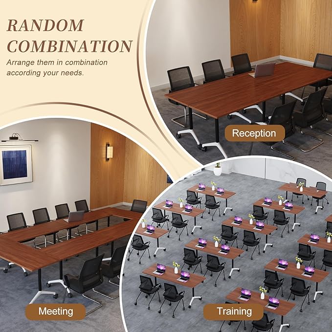 Folding Conference Room Table, Modern Conference Tables with Wheels, Large Rectangular Mobile Training Tables for Office Classroom, Foldable Modular Boardroom Seminar Table (8pack L63in)
