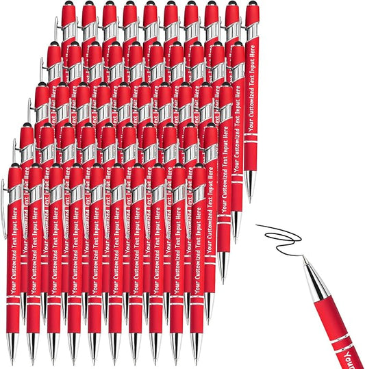 Up to 200 Pcs Personalized Ballpoint Pen Custom Pens Free Engraved Bulk with Name Logo Soft Black Ink Stylus with Touch Metal Office Gift for Anniversaries Graduations Birthdays