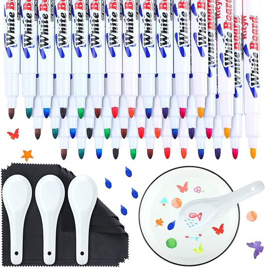 Teling 36 Pcs Magic Drawing Pen Bundle 12 Colors Magical Water Painting Pens for Kids Create Magic Pen Floating Ink Drawings Set with Spoons and Towel, Tattoo Water Marker Xmas Gift for Boy and Girl