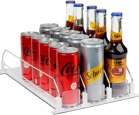 Dwella Drink Organizer for Fridge – 3-Tier Can Dispenser for Fridge, Self-Pushing Drink Dispenser Fridge, Adjustable Width Durable Soda Can Organizer for Refrigerator