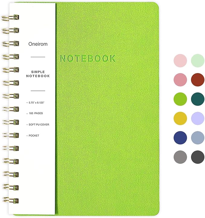 Lined Spiral Notebook College Ruled A5 Journal Book for Note Taking, 160 Pages Writing Journal for Office and Home School Supplies 5.75x8.125 inch - Light Green