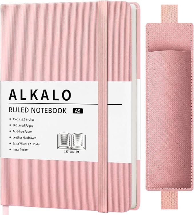 Lined Journal Notebook for Work, A5 Leather Notebook with Pen Holder, 100GSM/160 Pages Thick Paper, Daily Journals for Writing, School, Note Taking, Business, Travel, College Ruled