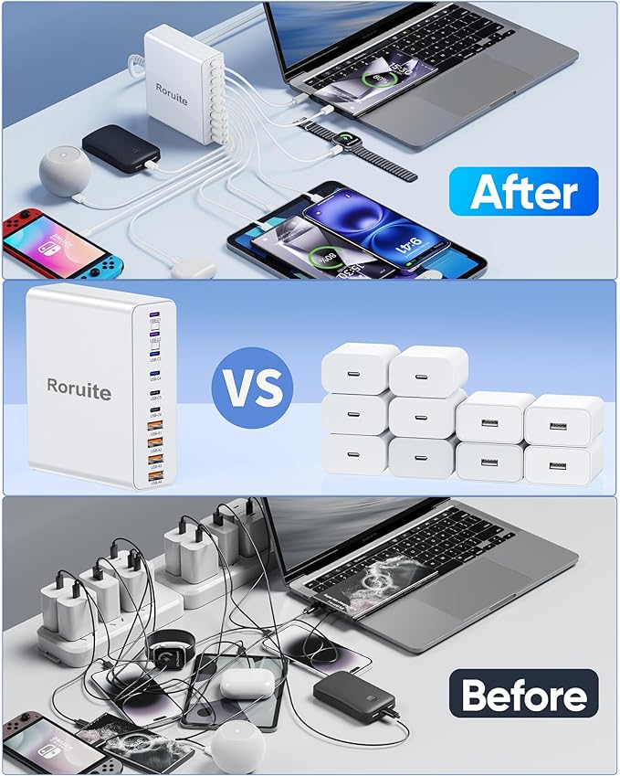 800W USB Charging Station, 120W PD GaN5 Super Fast USB C Charger Block-10 Port, Type C for PC Laptop MacBook Pro/Air Charger Compatible with iPhone 17 16 15 14 13 12 Pro Max, iPad, Galaxy