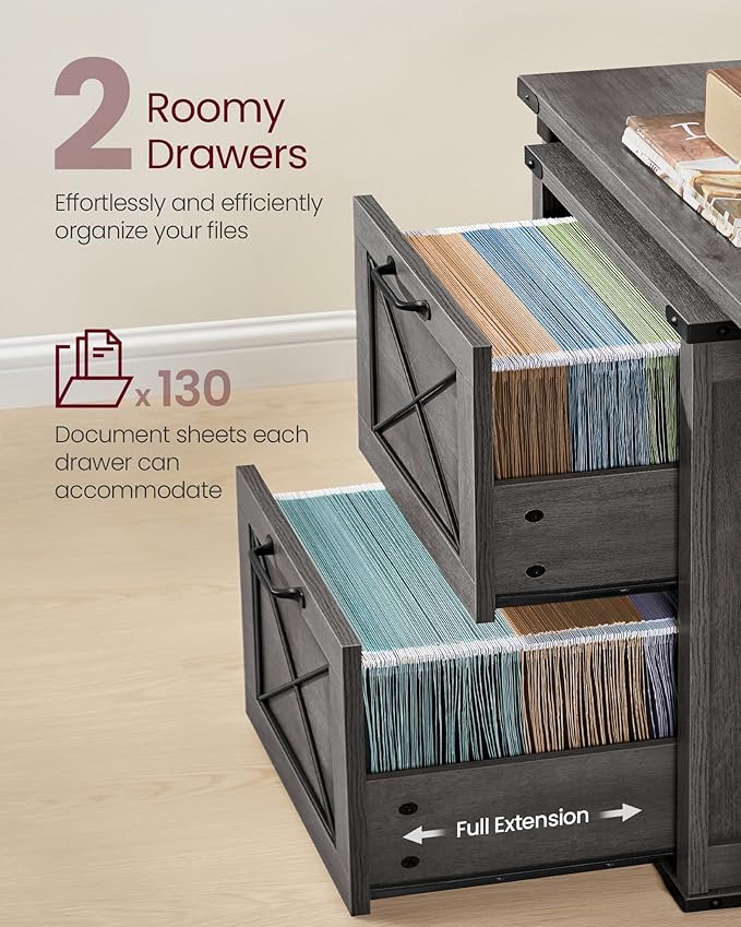VASAGLE File Cabinet, Filing Cabinet with 2 File Drawers, Printer Stand, Fit A4, Letter Size, Hanging File Folders, Modern Farmhouse Style, for Home Office, Misty Gray UOFC048G01