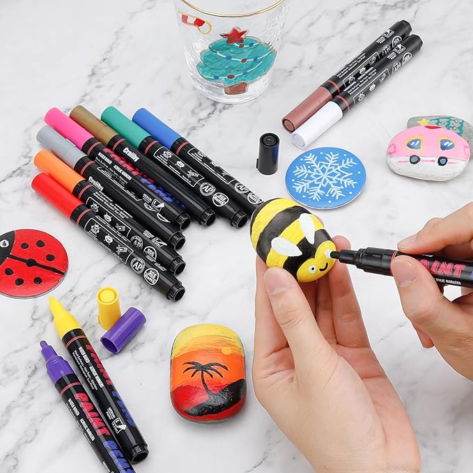 Gold Paint Pens Paint Markers - 2 Pack Permanent Quick Dry Waterproof Marker Pens for Rocks Wood Fabric Plastic Canvas Glass Mugs Metal Tire Stone