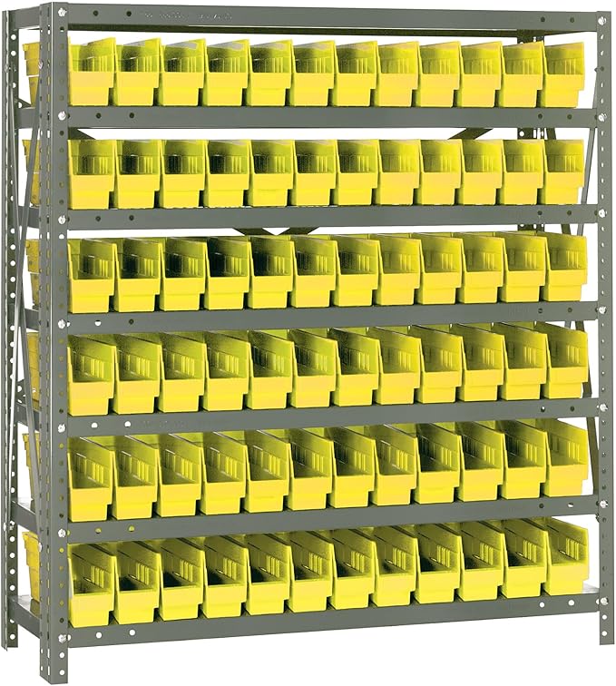 Quantum Storage Systems 1239-100YL Steel Shelving Unit with 4" Shelf Bins, 12" D x 36" W x 39" H, Yellow