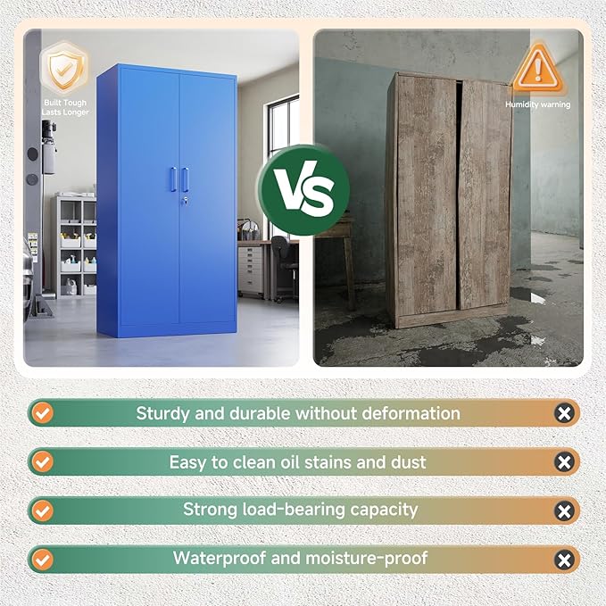 Letaya Metal Garage Storage Cabinets with Lock Door and Adjustable Shelves, Steel Tool Cabinets for Home,Office,Warehouse Organisieren (Blue)