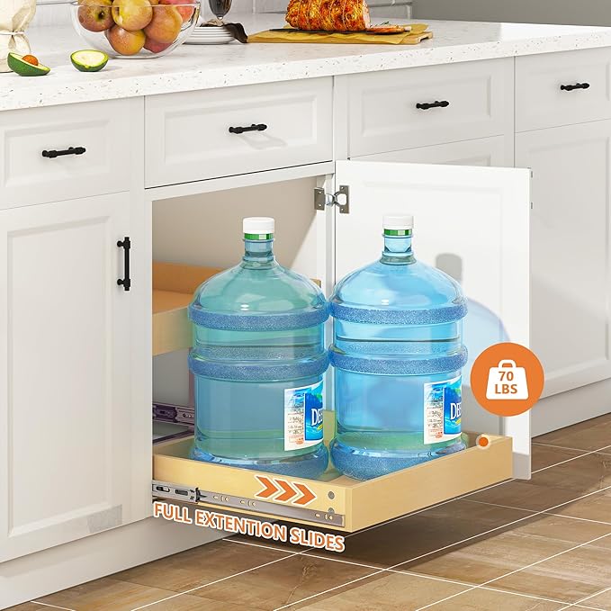 WelFurGeer 2-Tier Pull Out Cabinet Organizer with Soft Close Slides, Pull Out Drawers for Cabinets, Heavy-Duty Slide Out Drawers for Kitchen Cabinets, Under Sink, Pantry & Bathroom