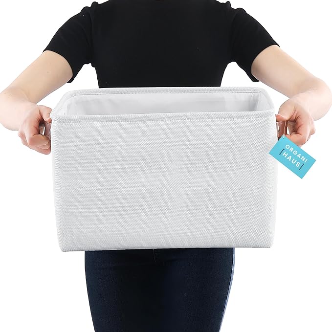 OrganiHaus Large Fabric Storage Baskets for Shelves 3 Pack, 15x11in Closet Storage Bins for Shelves, Canvas Baskets for Organizing, Linen Closet Organizers, Cloth Basket, Off-White